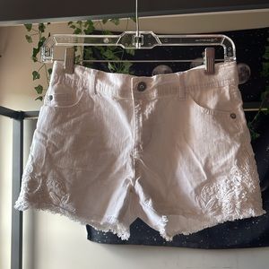 White Floral Jean Shorts